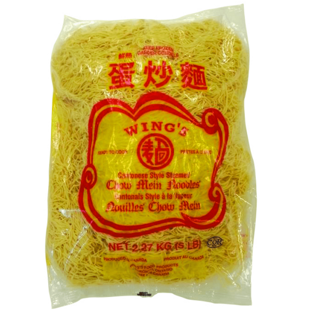 Pack of thin and yellow steamed chow Mein noodles
